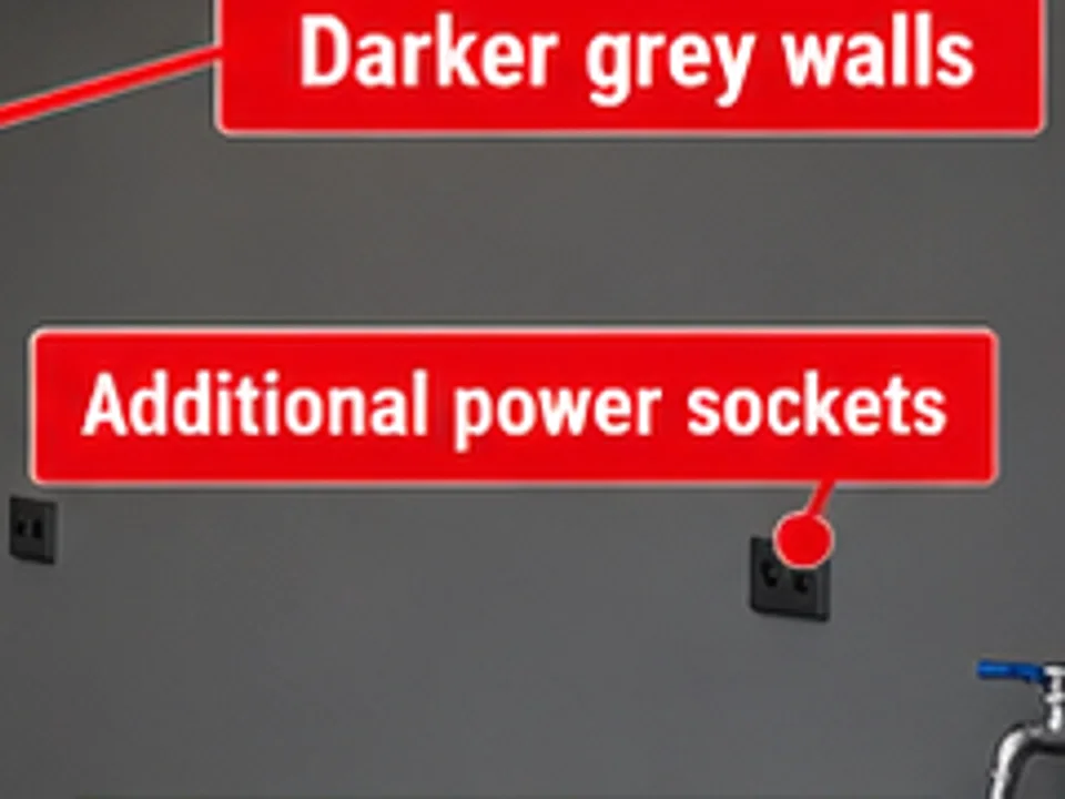Close-up of additional power sockets on the grey side wall in the package illustration